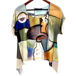 NEW NWOT RADZOLI Sz Small Sheer Wearable Art to Wear Abstract Blouse Shirt Top